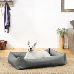 Frisco Rectangular Bolster Dog Bed W/Removable Cover, Dark Gray