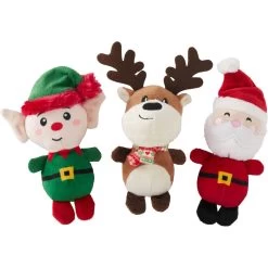 Frisco Holiday Santa's Helpers Plush Squeaky Dog Toy, 3 Count