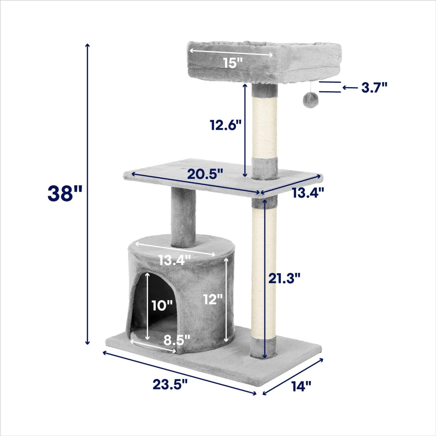 Frisco 38-in Cat Tree With Condo, Top Perch & Toy 2 Frisco 38-in Cat Tree With Condo, Top Perch & Toy - Image 2