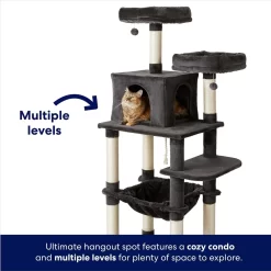 Frisco 64-in Cat Tree With Hammock, Condo, 2 Top Perches With Bed -Cat Dog Supply Store 214387 PT2. AC SS1800 V1667227605