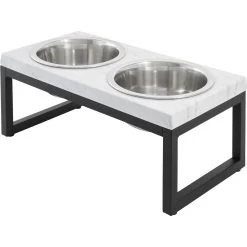 Frisco Marble Print Stainless Steel Double Elevated Dog Bowl