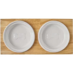 Frisco Ceramic Dog & Cat Double Diner With Elevated Wood Stand -Cat Dog Supply Store 256052 PT5. AC SS1800 V1615313559