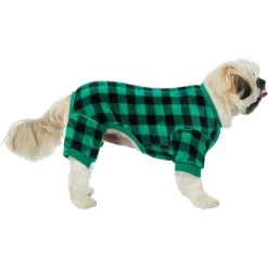 Frisco Dog & Cat Cozy Plush Fleece PJs, Green Plaid -Cat Dog Supply Store 268517 PT2. AC SS1800 V1637669565