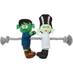 Frisco Halloween Frankenstein & Bride Plush With Rope Squeaky Dog Toy