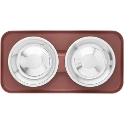 Frisco Silicone Stainless Steel Double Diner Dog & Cat Bowl, Brown -Cat Dog Supply Store 277551 PT4. AC SS1800 V1627935079