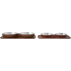 Frisco Silicone Stainless Steel Double Diner Dog & Cat Bowl, Brown -Cat Dog Supply Store 277551 PT5. AC SS1800 V1627936139