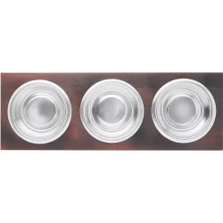 Frisco Multi Pet Feeding 3-Bowls Wood Stainless Steel Dog & Cat Bowl, Dark Wooden -Cat Dog Supply Store 277571 PT4. AC SS1800 V1627935311