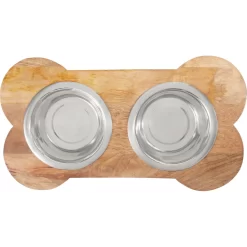 Frisco Premium Wood Elevated Bone Shape Stainless Steel Double Diner Dog & Cat Bowl, 3 Cup -Cat Dog Supply Store 331497 PT4. AC SS1800 V1657656894