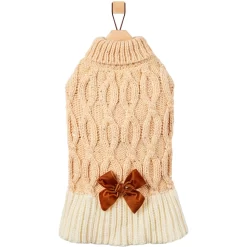 Frisco Cable Knit Dog & Cat Sweater Dress With Velvet Bow -Cat Dog Supply Store 745838 PT4. AC SS1800 V1694793759